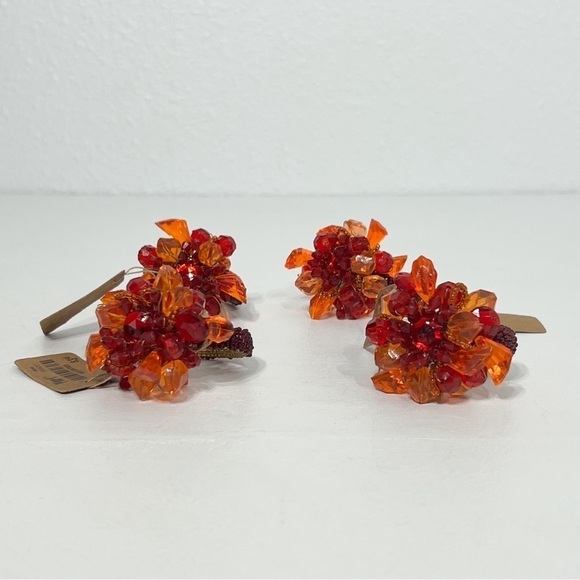 Pier 1 Napkin Rings Set of 4 Colorful Beaded Cluster Vibrant Orange Red Holders - Picture 5 of 7